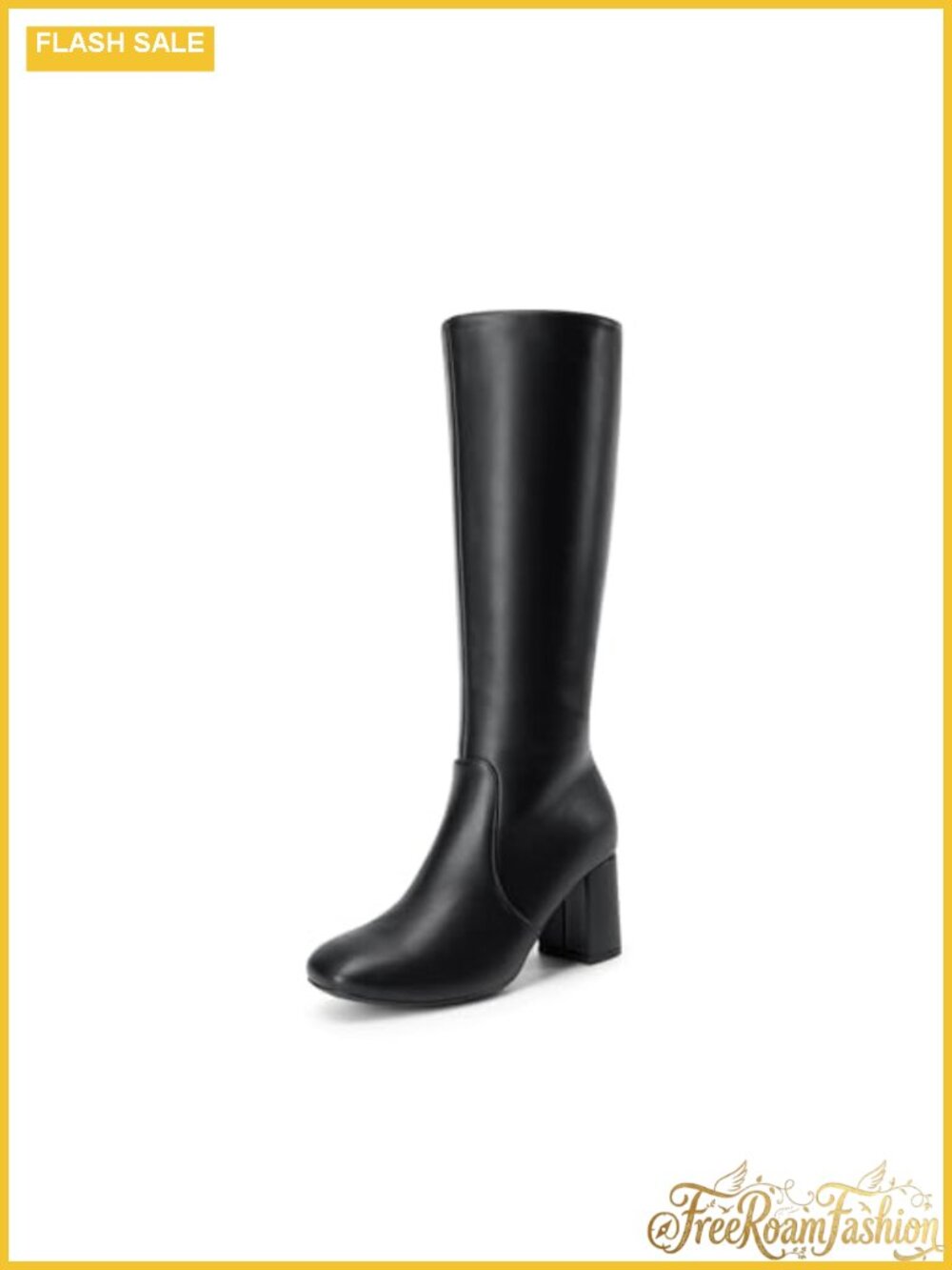Women's Square Toe Knee High Boots with Faux Leather and Block Heel